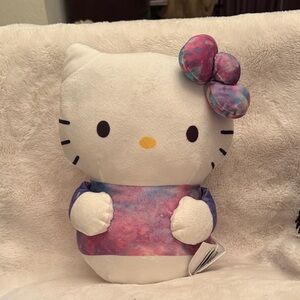Hello Kitty Plush White Cat Decorative Pillow with Pink-Purple Tie-Dye Bow